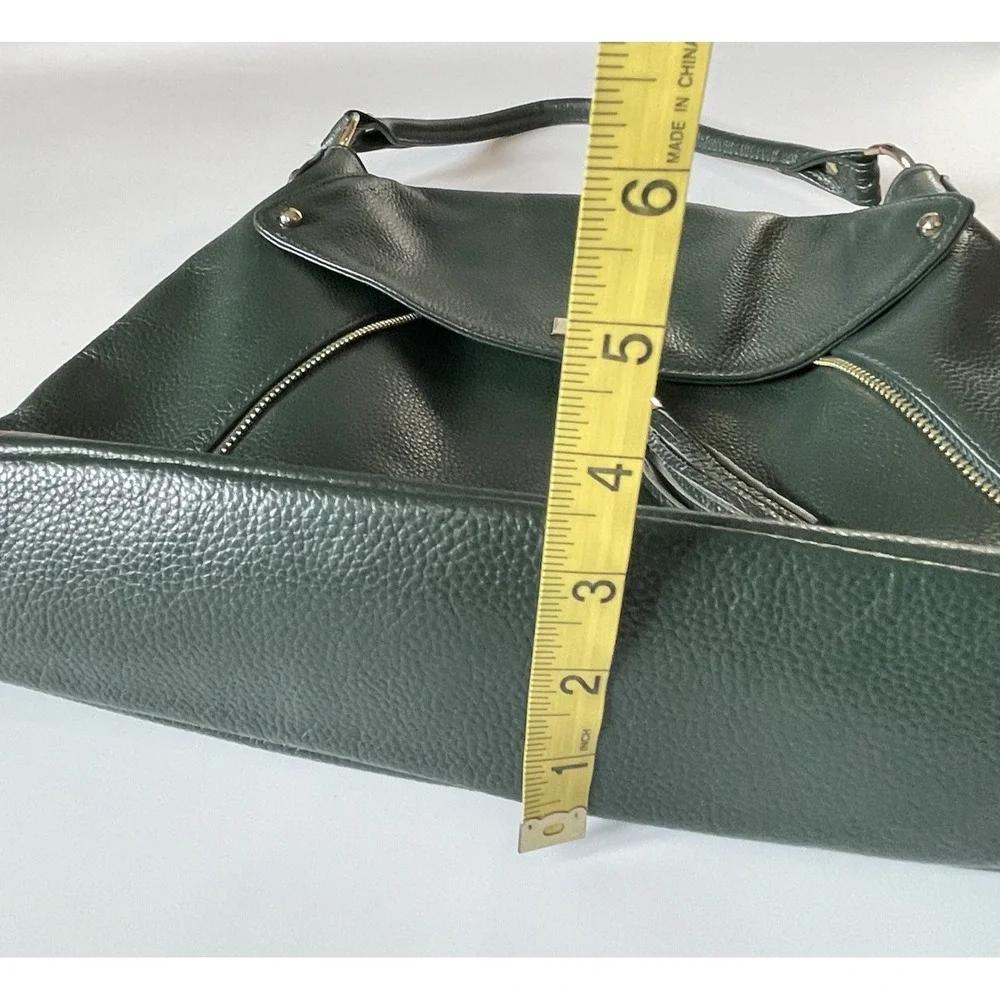 Onna Ehrlich Kelly Hobo Shoulder Bag Hunter Green Pebbled Leather Purse Tassel